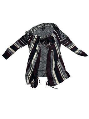 Hooked Up by IOT Striped Open-Front Cardigan - Burgundy, Blue & White